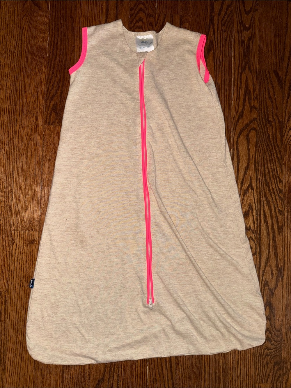 Halo Beige Kids Sleep Sack Dress with Bright Pink Trim
